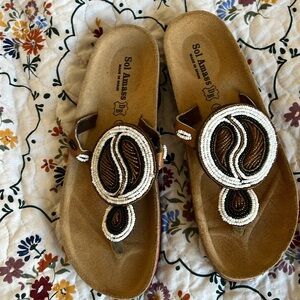 Sol Amasss cork style sandal with pretty bead thong detailing size 37